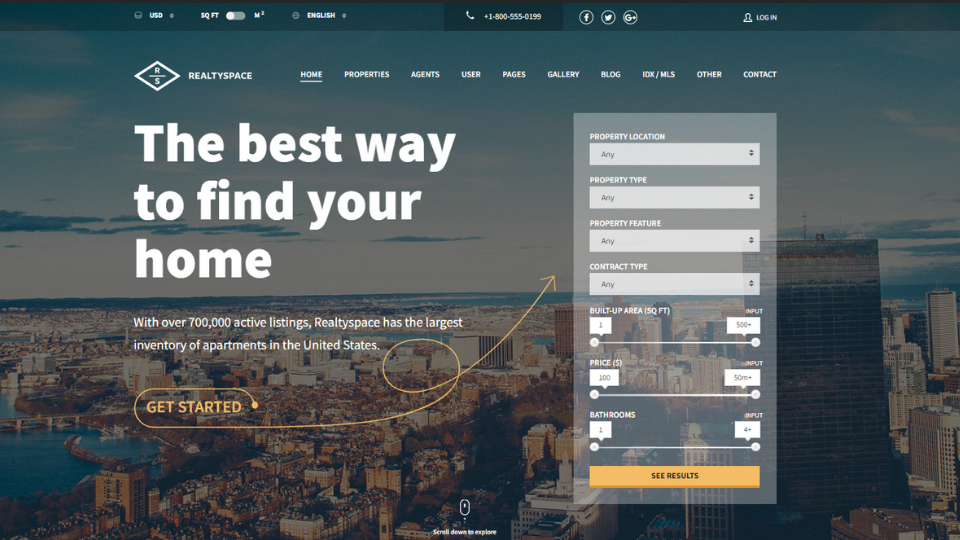 Homepage-Realtyspace - Real estate WordPress Theme