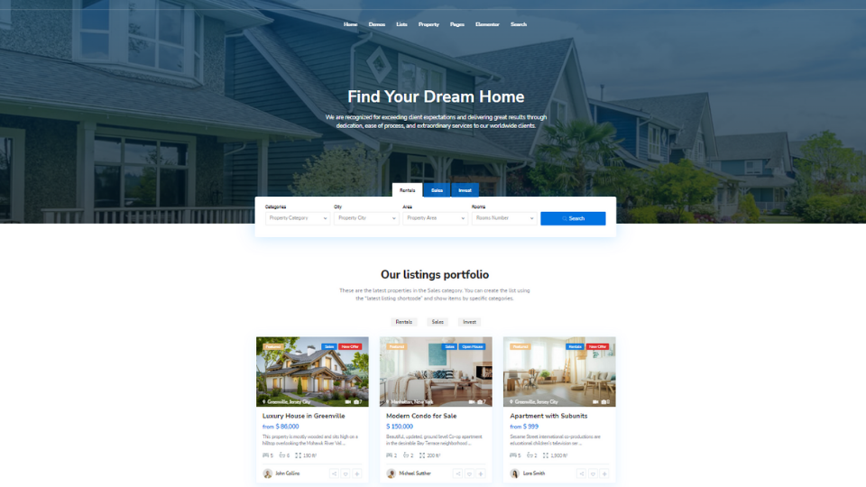 Homepage-Residence Real Estate WordPress Theme (Main demo)