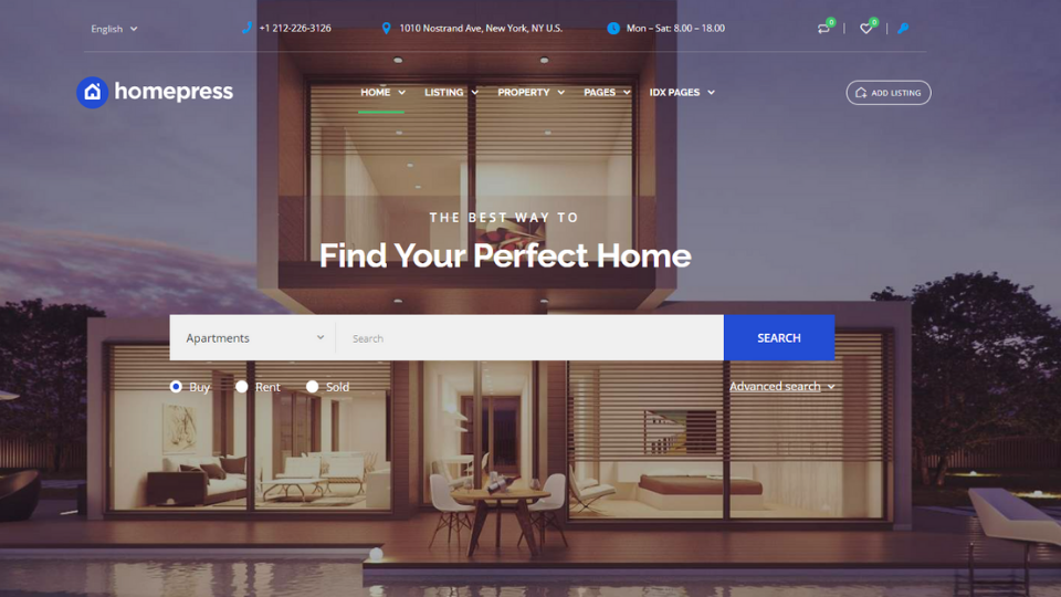 Homepage_HomePress - Real Estate WordPress Theme (PROPERTY SEARCH OVER IMAGE)
