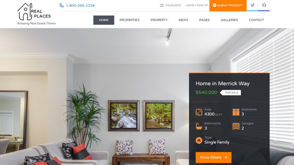 Homepage_RealPlaces - Estate Sale and Rental WordPress Theme (POSSIBLE VARIATION TWO)
